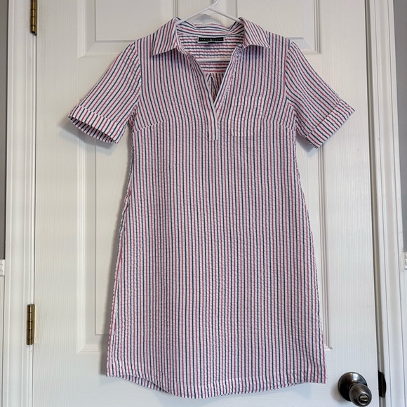 Karen Scott Red White Blue Striped Seersucker Dress Patriotic July 4 Size Small - Picture 2 of 16